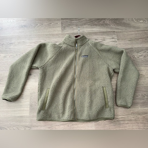 Colombia Olive Green Sherpa Fleece Zip-Up Jacket - Picture 1 of 3